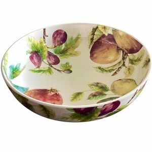 Pier 1 Fruit Motif Large White Serving Bowl Green, Yellow, Red, Purple Accents